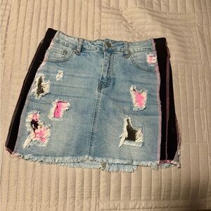 Stylish Denim and Pink Patchwork Skirt